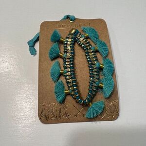 Shiraleah Bracelet Blue Gold‎ Tassels Beaded Boho Fashion Jewelry